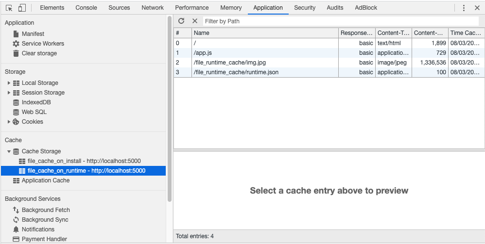 Service Worker cache storage